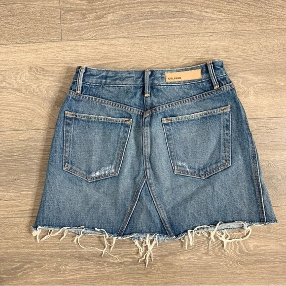 Revolve GRLFRND Eva Mini Denim Skirt A-Frame Gusset Distressed Medium Wash - Picture 6 of 13